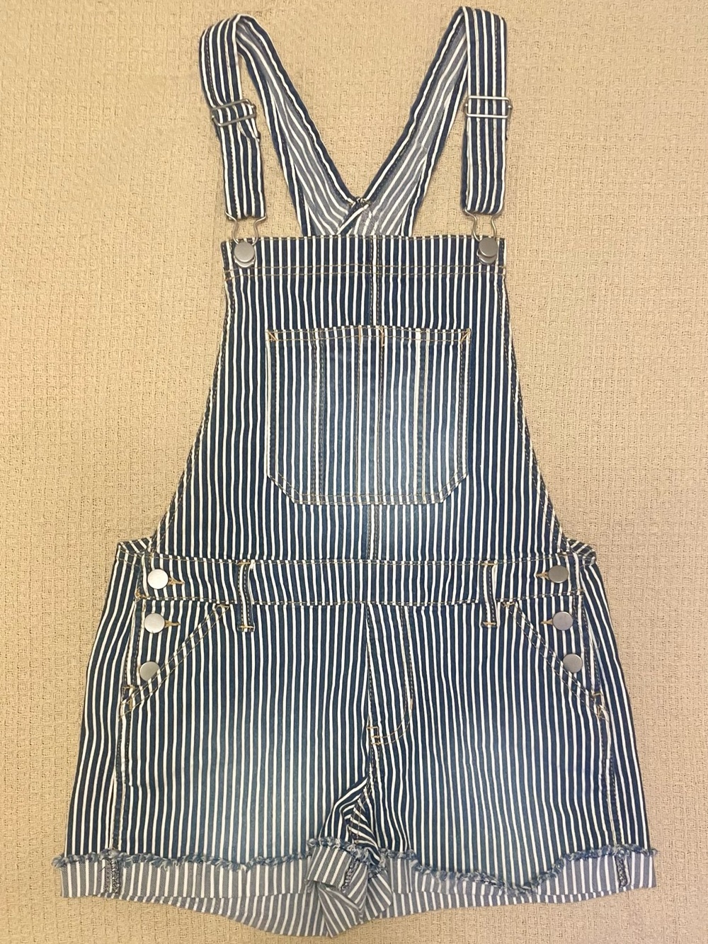 NWOT No Boundaries Striped Blue Denim Short Overalls Y2K Juniors M(7-9) Womens S